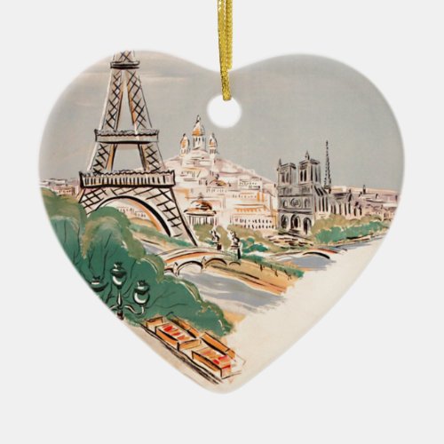 Vintage Eiffel Tower Paris Air Travel Advertising Ceramic Ornament
