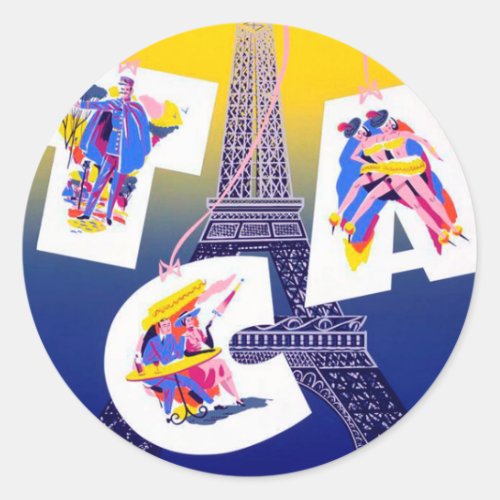 Vintage Eiffel Tower Paris Air Travel Advertising Classic Round Sticker