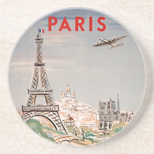 Vintage Eiffel Tower Paris Air Travel Advertising Coaster