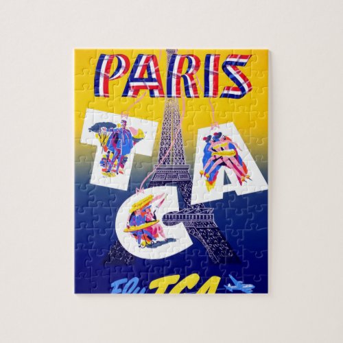 Vintage Eiffel Tower Paris Air Travel Advertising Jigsaw Puzzle