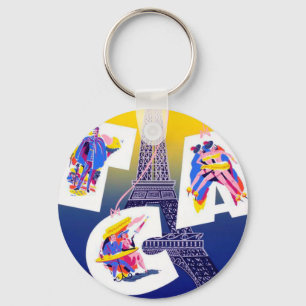 Vintage Eiffel Tower Paris Air Travel Advertising Keychain