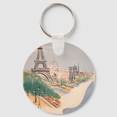 Vintage Eiffel Tower Paris Air Travel Advertising Keychain