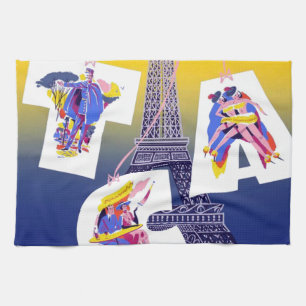 Vintage Eiffel Tower Paris Air Travel Advertising Kitchen Towel