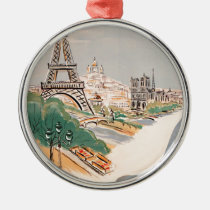 Vintage Eiffel Tower Paris Air Travel Advertising Metal Ornament