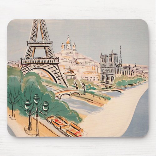 Vintage Eiffel Tower Paris Air Travel Advertising Mouse Pad