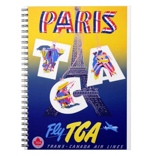 Vintage Eiffel Tower Paris Air Travel Advertising Notebook