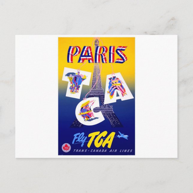 Vintage Eiffel Tower Paris Air Travel Advertising Postcard (Front)