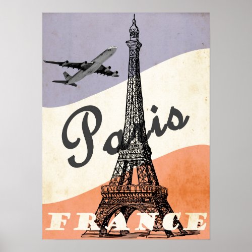 Vintage Eiffel Tower Paris Air Travel Advertising Poster