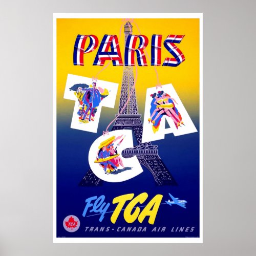 Vintage Eiffel Tower Paris Air Travel Advertising Poster