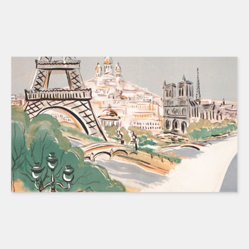 Vintage Eiffel Tower Paris Air Travel Advertising Rectangular Sticker