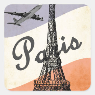 Vintage Eiffel Tower Paris Air Travel Advertising Square Sticker