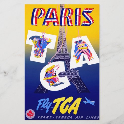 Vintage Eiffel Tower Paris Air Travel Advertising Stationery