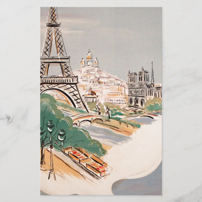 Vintage Eiffel Tower Paris Air Travel Advertising Stationery (Front)