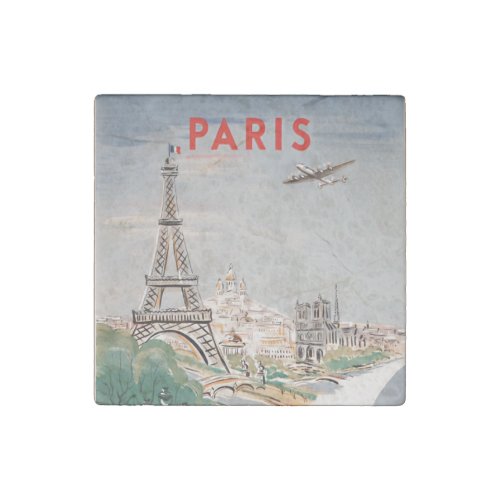 Vintage Eiffel Tower Paris Air Travel Advertising Stone Magnet