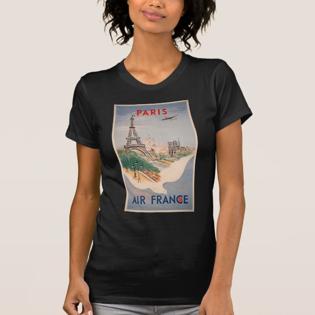 Vintage Eiffel Tower Paris Air Travel Advertising T-Shirt (Front)