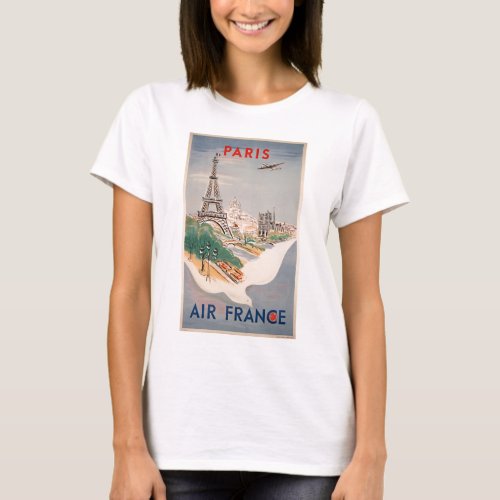 Vintage Eiffel Tower Paris Air Travel Advertising T_Shirt