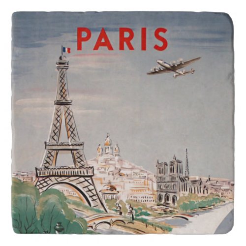 Vintage Eiffel Tower Paris Air Travel Advertising Trivet