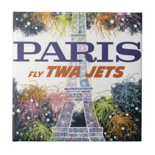 Vintage Eiffel Tower Paris Air Travel Ceramic Tile