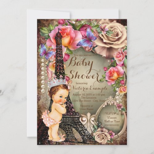 Vintage Eiffel Tower Paris Baby Shower Invitation