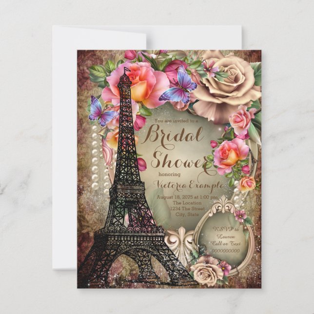 Vintage Eiffel Tower Paris Bridal Shower Invitation (Front)