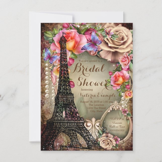 Vintage Eiffel Tower Paris Bridal Shower Invitation (Front)