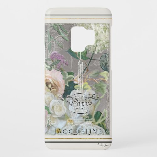 Vintage Eiffel Tower Paris Elegant Floral Roses Case_Mate Samsung Galaxy S9 Case