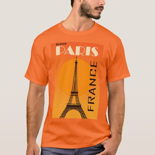 Vintage Eiffel Tower Paris Europe Travel Orange T_Shirt