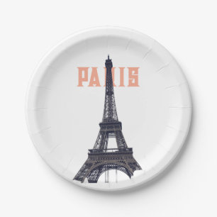 Vintage Eiffel Tower Paris Europe Travel Photo Paper Plates
