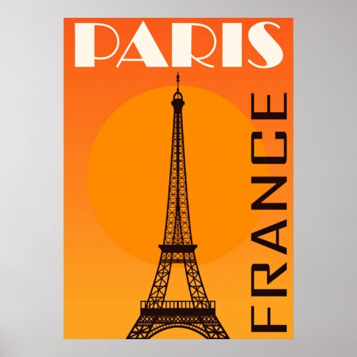 Vintage Eiffel Tower Paris Europe Travel Poster