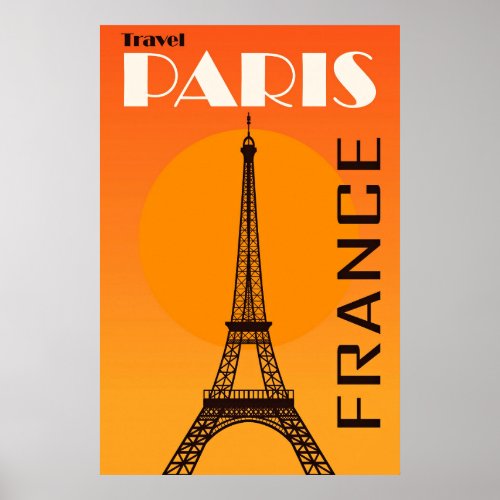 Vintage Eiffel Tower Paris Europe Travel Poster