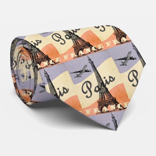 Vintage Eiffel Tower Paris European Air Travel Neck Tie