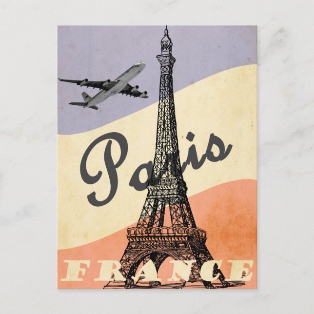 Vintage Eiffel Tower Paris European Air Travel Postcard (Front)
