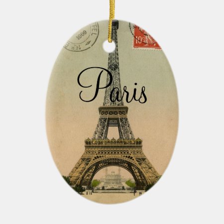 Vintage Eiffel Tower Paris France Postcard Ceramic Ornament