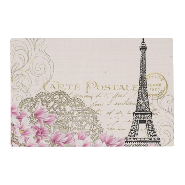 Vintage Eiffel Tower Paris France Romance Rose Placemat (Front)