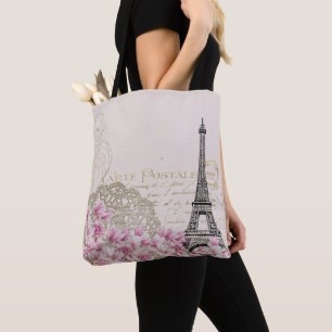 Vintage Eiffel Tower Paris France Romance Rose Tote Bag