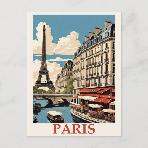 Vintage Eiffel Tower Paris France Seine Cafe Postcard