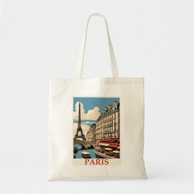 Vintage Eiffel Tower Paris France Seine Cafe Tote Bag (Front)