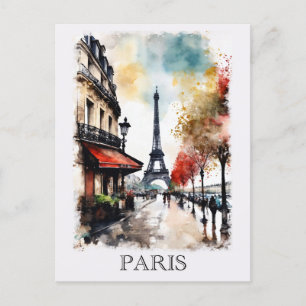 Vintage Eiffel Tower Paris France Watercolor Postcard