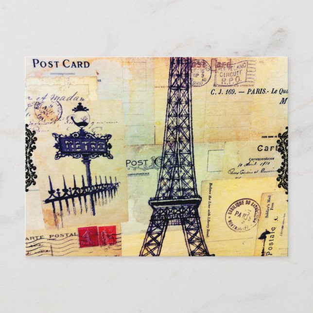 Vintage Eiffel Tower Paris Inspirational Postcard (Front)