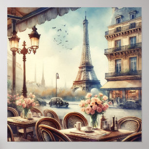Vintage Eiffel Tower Paris Painting Poster