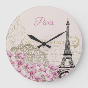 Vintage Eiffel Tower Paris Postcard Large Clock