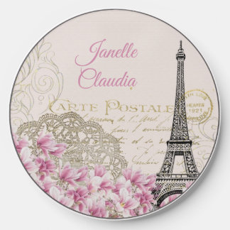 Vintage Eiffel Tower Paris Postcard *Personalize* Wireless Charger