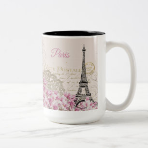 Vintage Eiffel Tower Paris Postcard Two-Tone Coffee Mug
