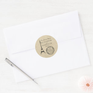 Vintage Eiffel Tower Paris Postmark Wedding Favor Classic Round Sticker