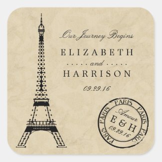 Vintage Eiffel Tower Paris Postmark Wedding Favor Square Sticker