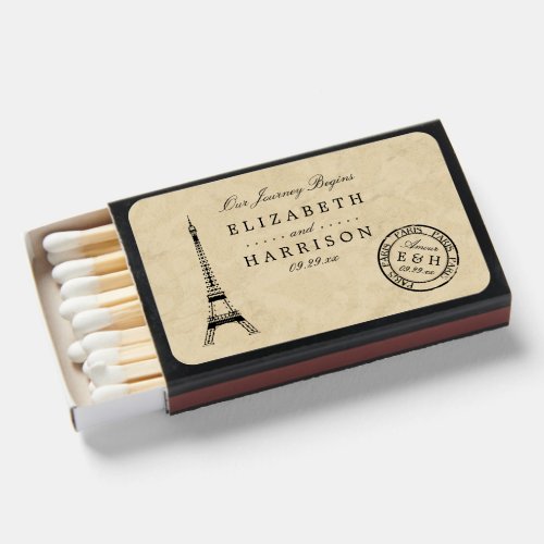 Vintage Eiffel Tower Paris Postmark Wedding Matchboxes