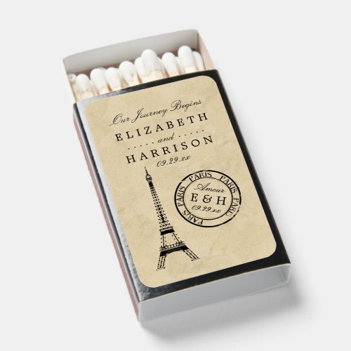 Vintage Eiffel Tower Paris Postmark Wedding Matchboxes