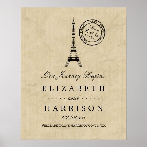 Vintage Eiffel Tower Paris Postmark Wedding Poster