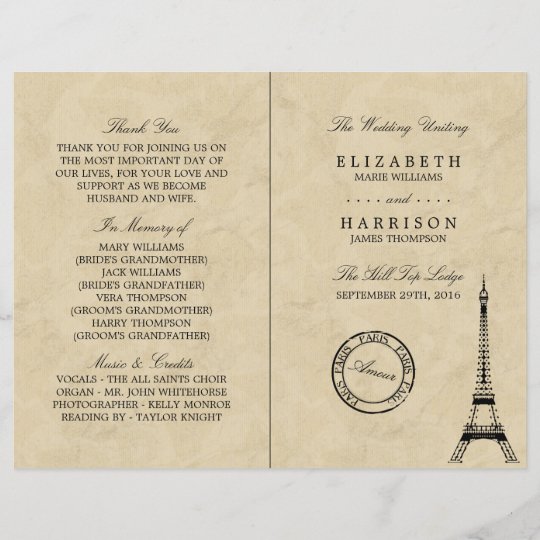 Vintage Eiffel Tower Paris Wedding Program Zazzle Com