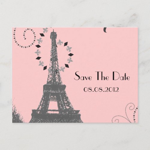 Vintage eiffel tower Paris Wedding save the date Announcement Postcard
